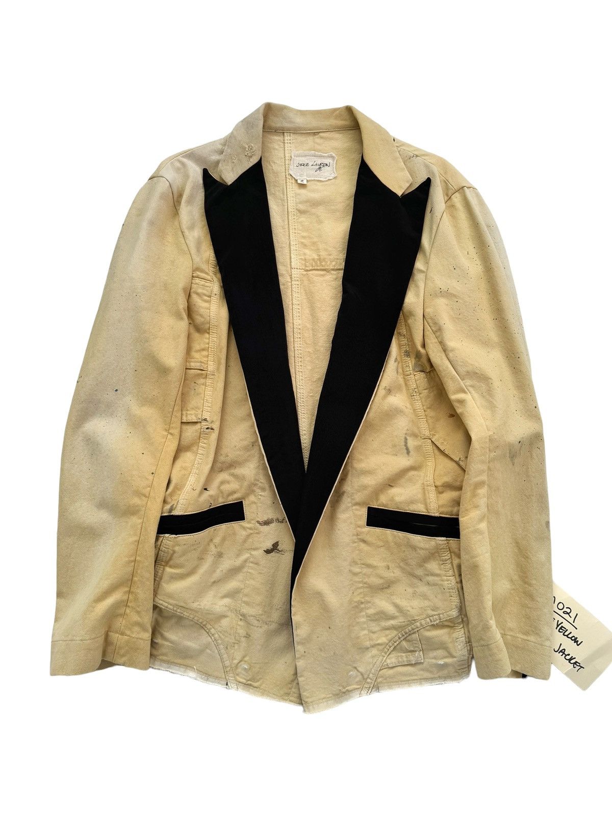 image of Greg Lauren Sz3 1/1 Sample Painted Pale Yellow Dinner Jacket in Tan, Men's (Size Large)