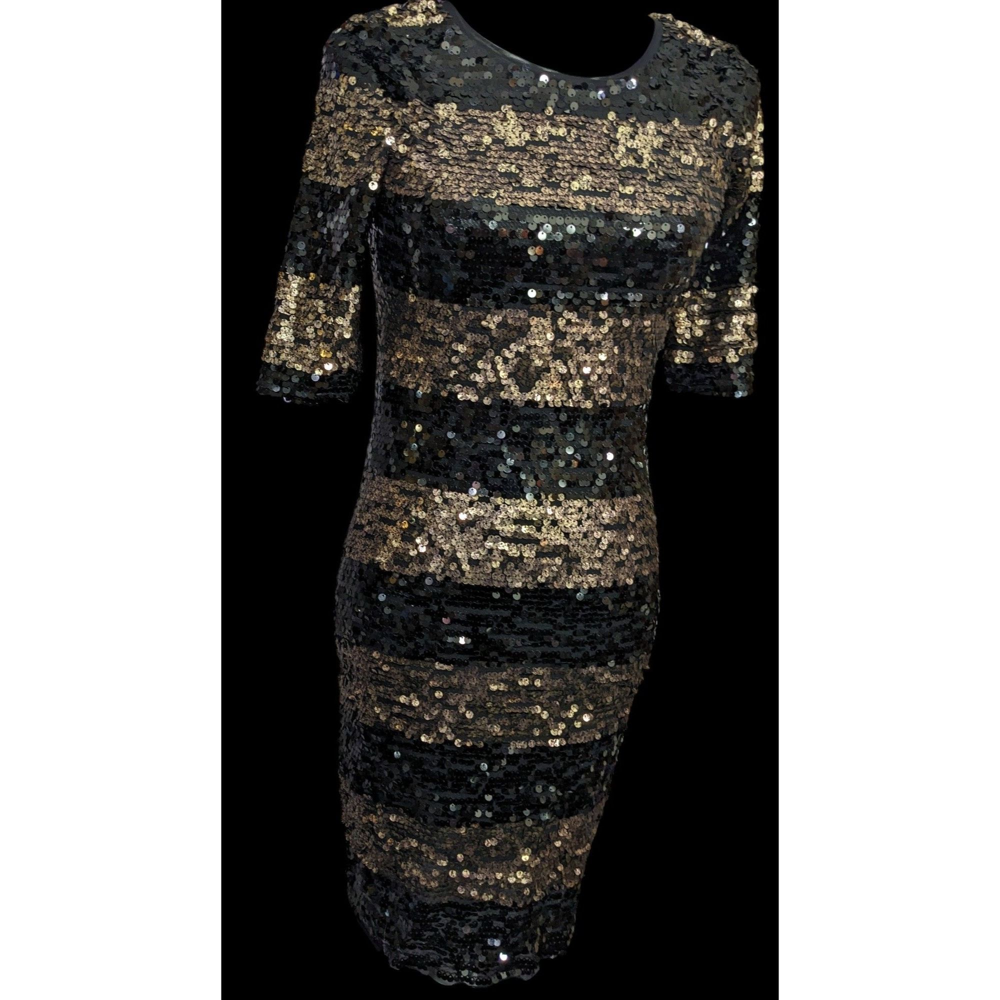 Bcbgmaxazria Black And Gold Sequin Cocktail Dress by BCBGMaxazria Size S / US 4 / IT 40 - 3 Thumbnail
