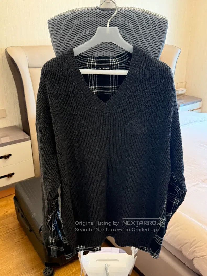 Balenciaga Balenciaga Grey Wheat Checkered Patchwork Sweater, Size S Size US S / EU 44-46 / 1 - 1 Thumbnail