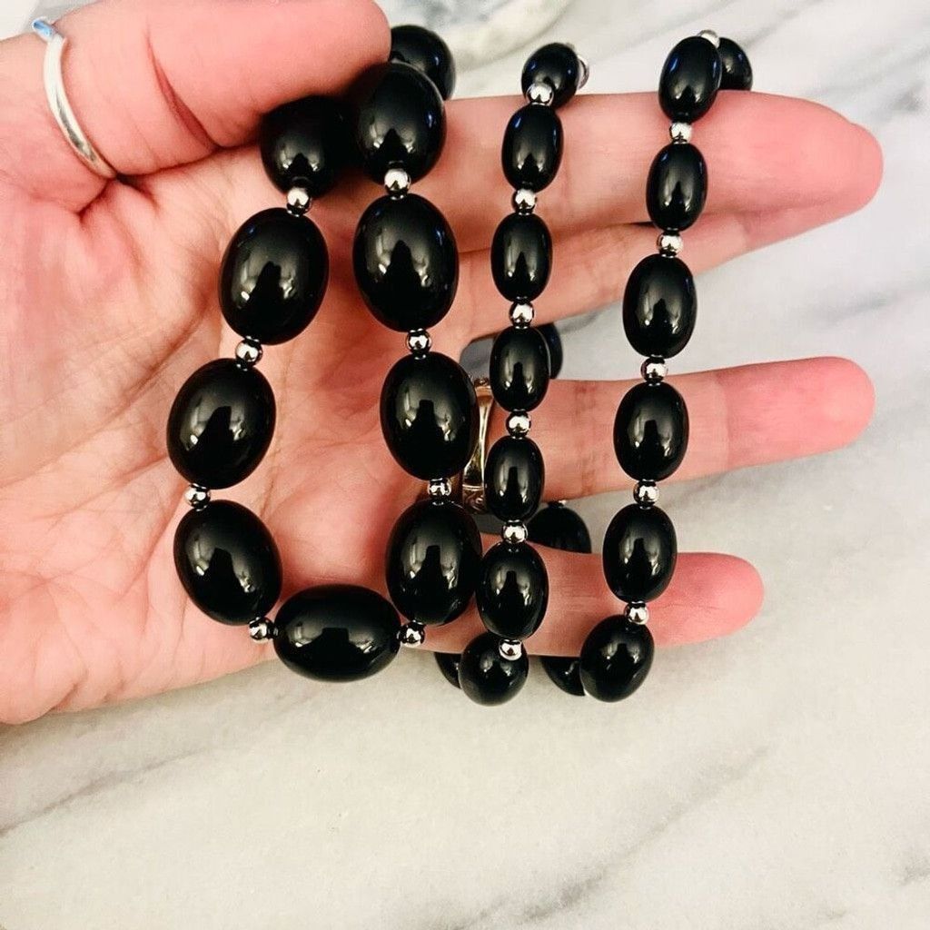 Monet Vintage Signed Monet Beaded Necklace Black Acrylic Size ONE SIZE - 6 Thumbnail