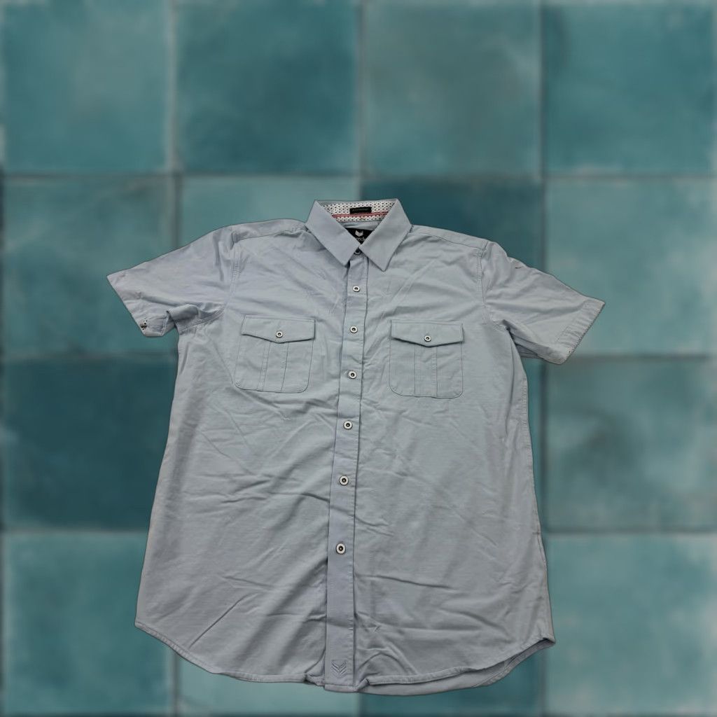 Vintage Buttercloth Shirt Mens Large Blue Short Sleeve Button Front Knit Stretch Casual Size US L / EU 52-54 / 3 - 1 Thumbnail