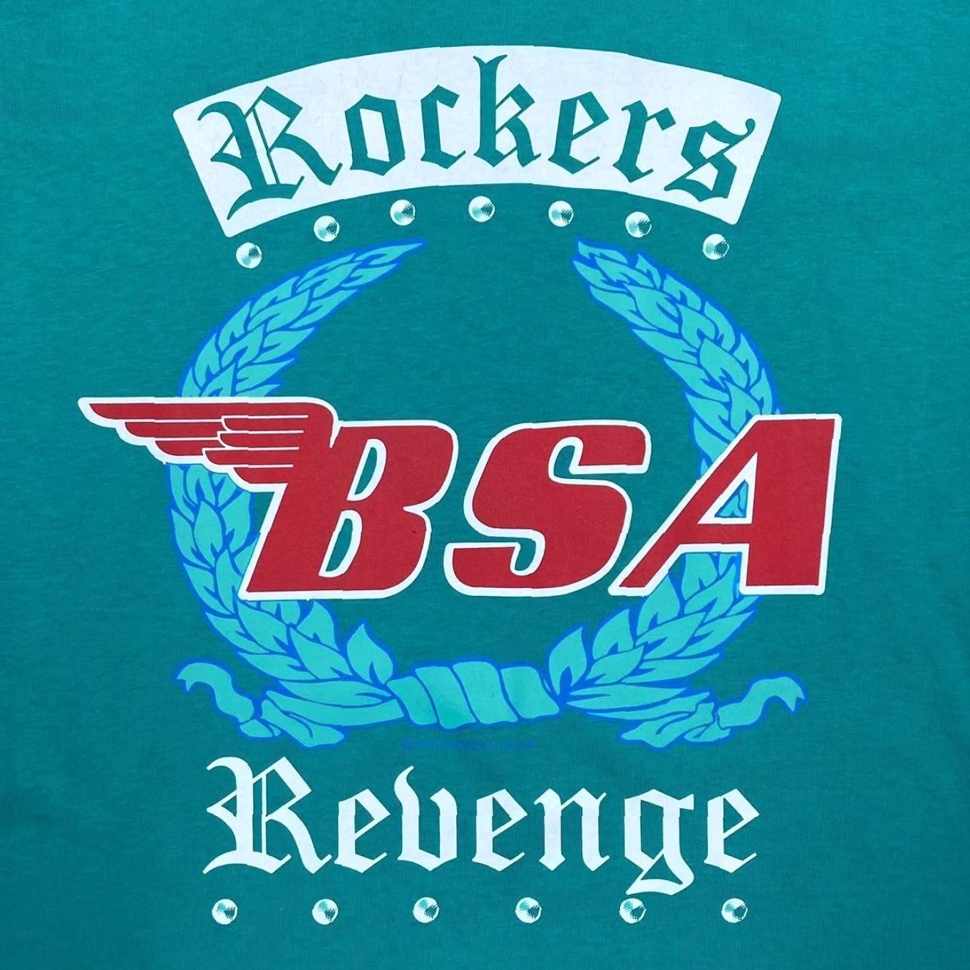 Vintage VINTAGE Screen Stars T-Shirt Rockers Revenge Graphic Turquoise Biker Spellout Short Sleeve S Mens Size US S / EU 44-46 / 1 - 3 Thumbnail