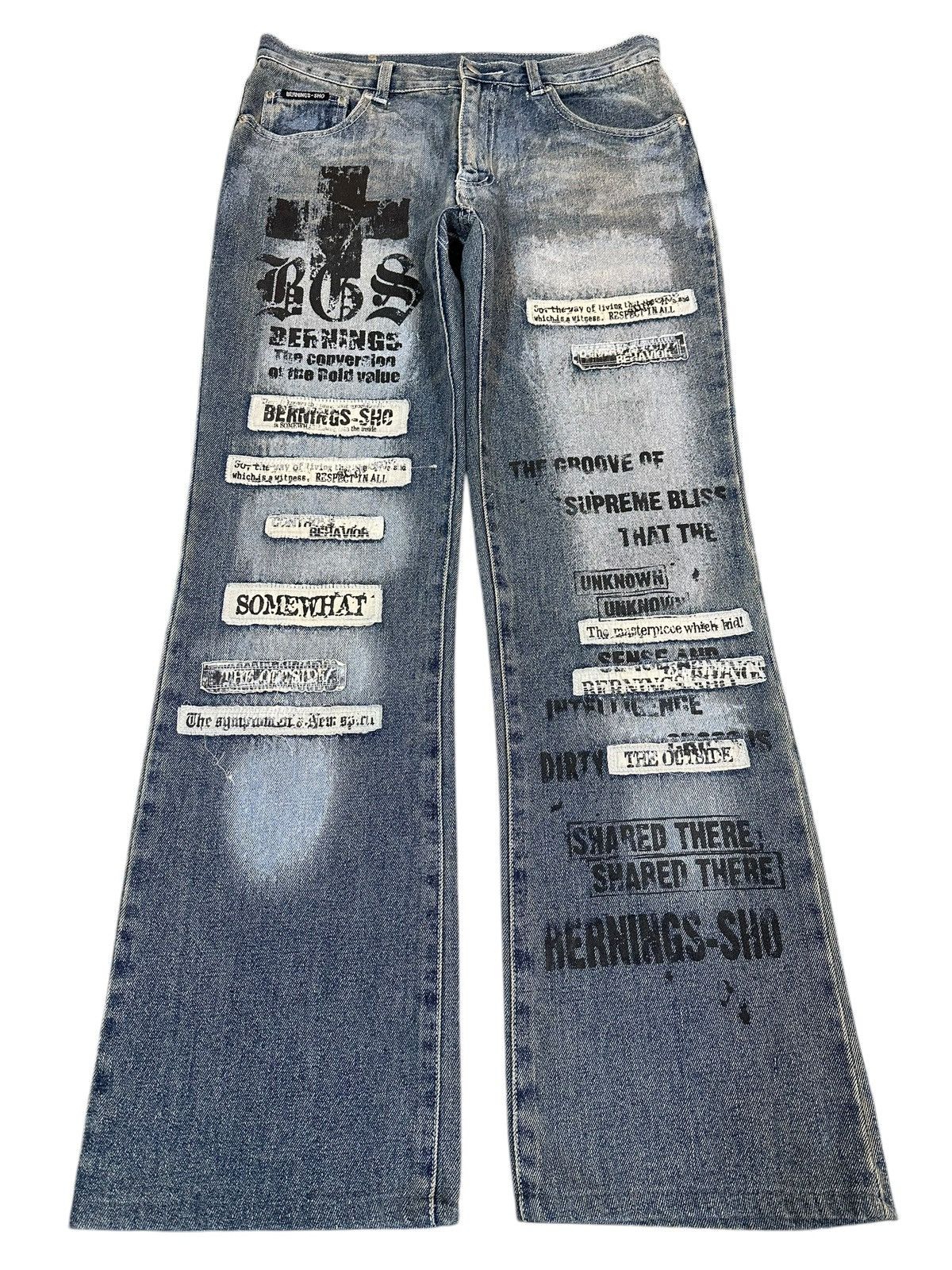 If Six Was Nine Vintage Japanese Brand Punk Embroidered Style Wide Leg Jeans Size US 31 - 1 Thumbnail