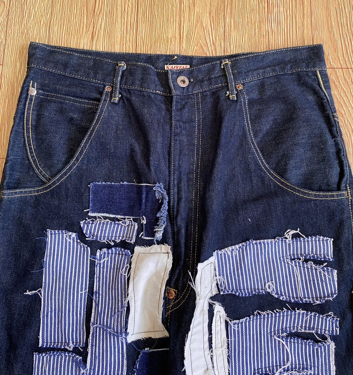 Kapital Rare Vintage Kapital Sashiko Boro Buckle Back Denim 1990s Size US 33 - 4 Thumbnail