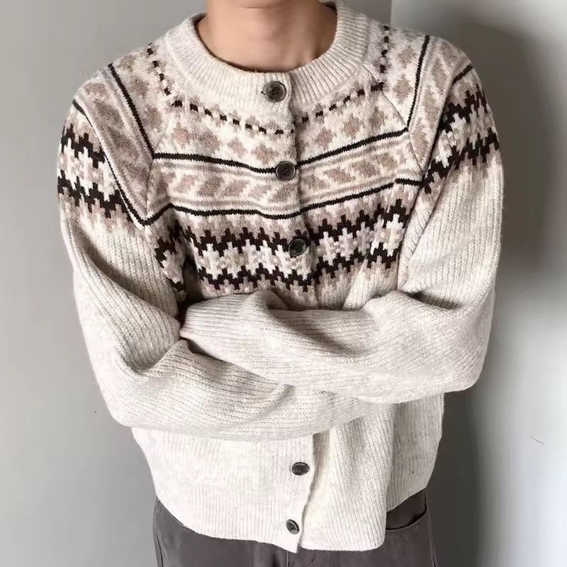 Other Knitted Vintage Retro Style Christmas Khaki Sweater Cardigan Size US M / EU 48-50 / 2 - 3 Thumbnail