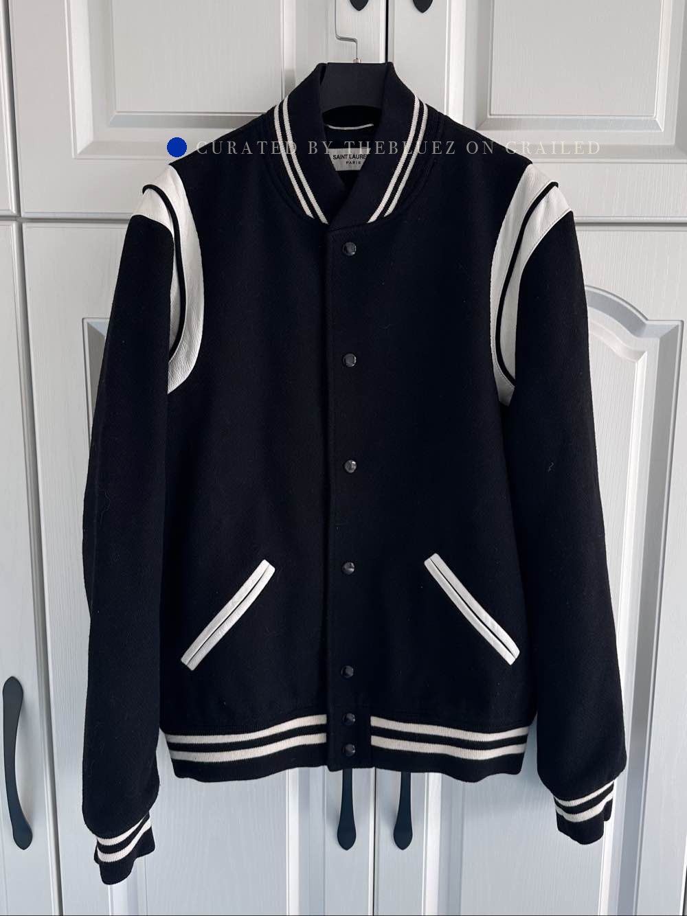 Saint Laurent Paris Striped Varsity Jacket in Black Size US L / EU 52-54 / 3 - 1 Thumbnail