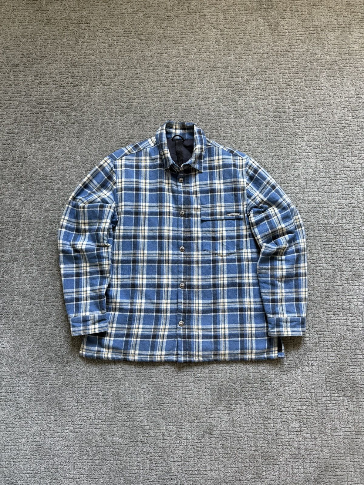 Chrome Hearts PLAID FLANNEL BLUE PADDED JACKET SHIRT Size US XL / EU 56 / 4 - 1 Thumbnail