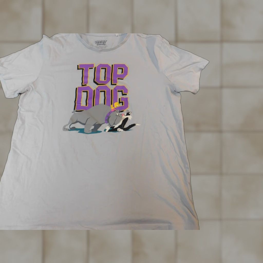 Vintage Looney Tunes Mens T-Shirt Large Gray Dog 90s Crew Neck Short Sleeve Logo Cotton Blend Polyester Size US L / EU 52-54 / 3 - 1 Thumbnail