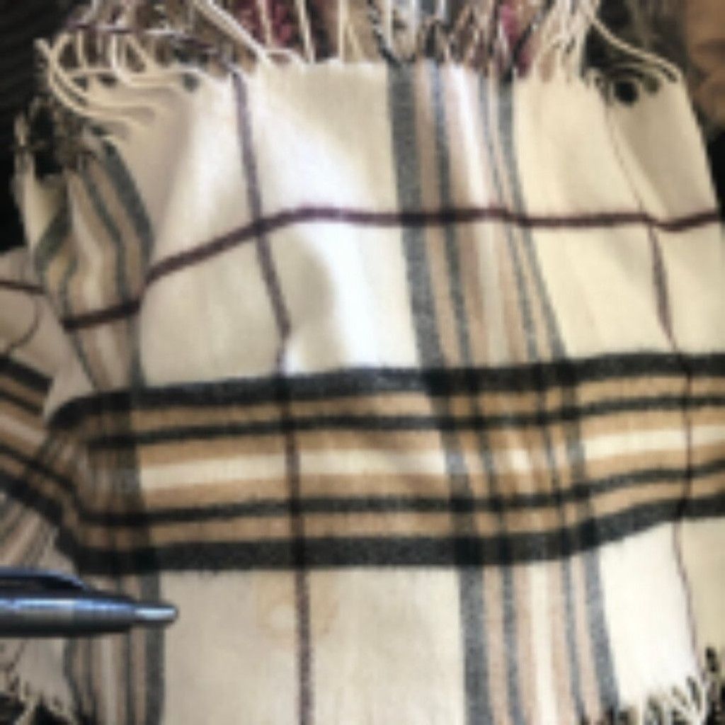 Van Heusen Fringe Scarf Infinity Style Plaid Pattern Cream/Beige OS Size ONE SIZE - 6 Thumbnail
