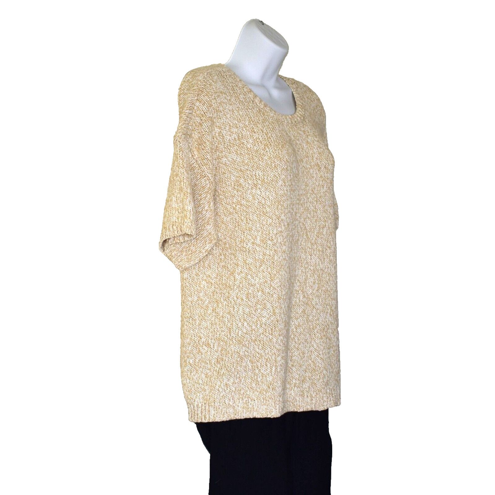 Eileen Fisher EILEEN FISHER Tan/White Cable Knit Organic Cotton Top Sz L Size L / US 10 / IT 46 - 2 Thumbnail