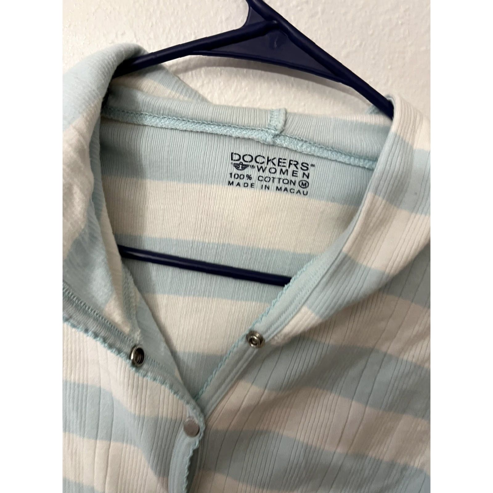 Dockers Dockers Cardigan One Long Sleeve Blue & White Striped Button Down Hoodie Medium Women Size M / US 6-8 / IT 42-44 - 3 Thumbnail