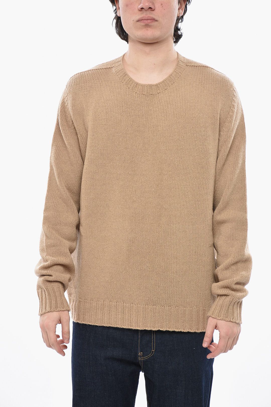 og1mm0326 Wool-Blend Crewneck Sweater in Beige