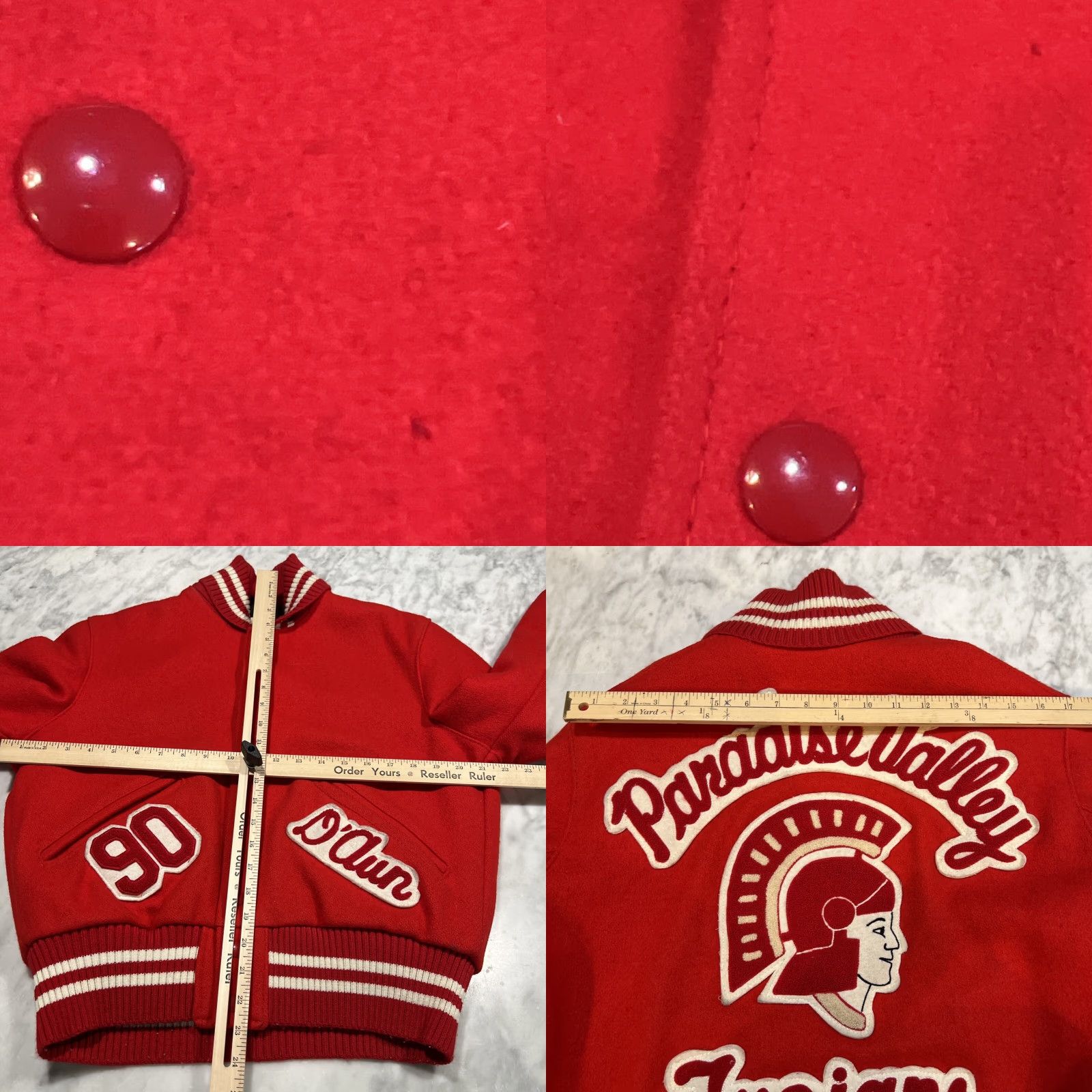 Paradise VINTAGE DeLong Paradise Valley Phoenix Trojans Varsity Coat Size 36 Wool USA Jacket/Coat Red Patches Short Stand-Up Collar Mens Varsity Jacket Size US XXS / EU 40 - 11 Thumbnail
