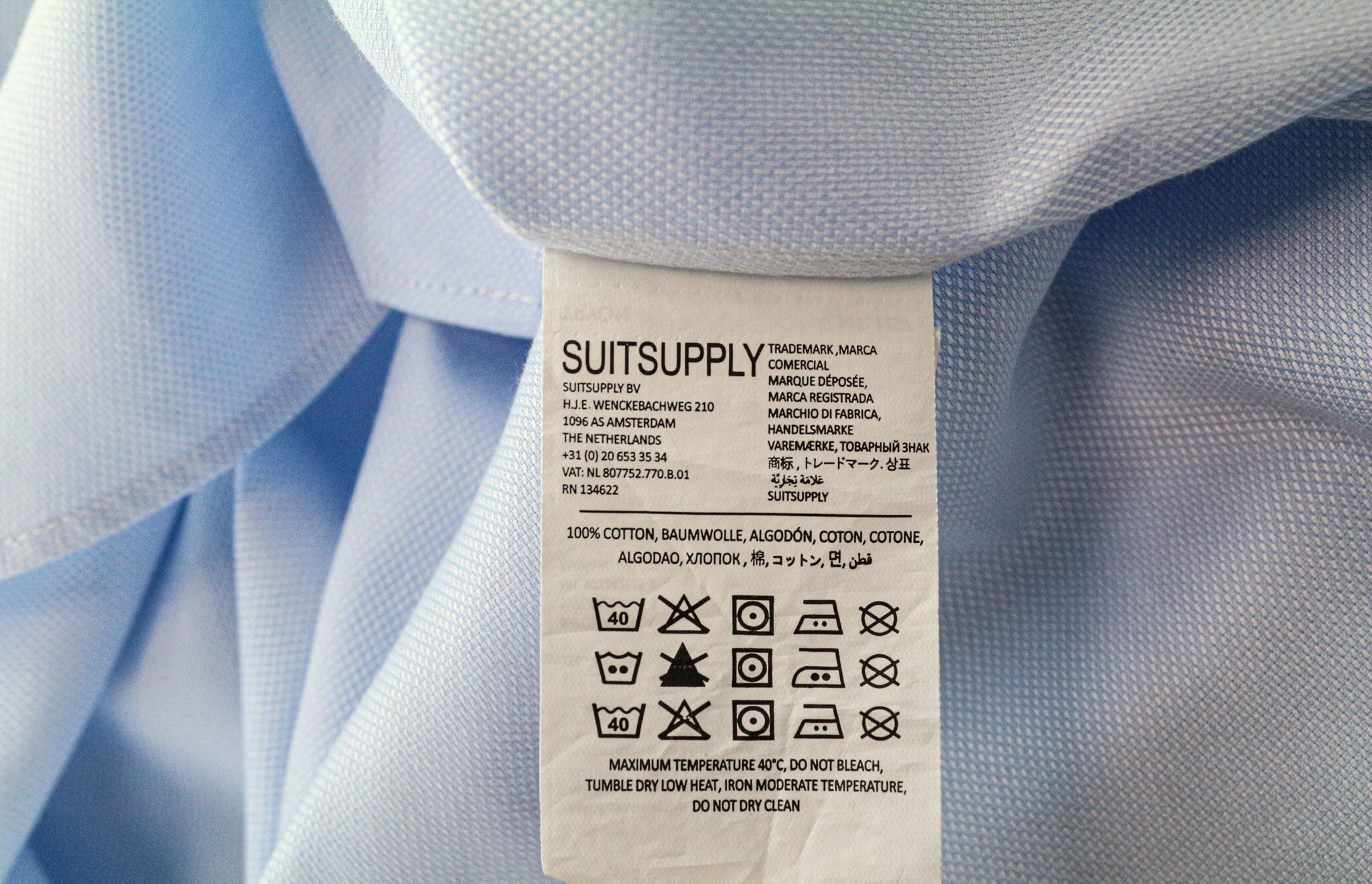 Suitsupply 39L/15 1/2L Slim Blue Cotton Cutaway Shirt 79308 Size 40R - 6 Thumbnail