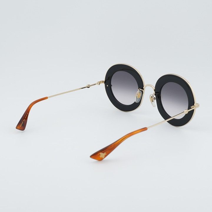 Gucci Gucci GG0113S 001 Sunglasses Black Gold Round Frame, Grey Size ONE SIZE - 11 Thumbnail