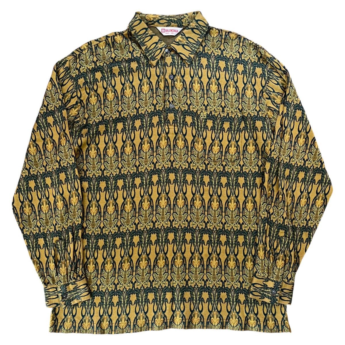 Balenciaga × Vintage Vintage Balenciaga AOP Long Sleeve Polo Shirt Size US L / EU 52-54 / 3 - 1 Thumbnail