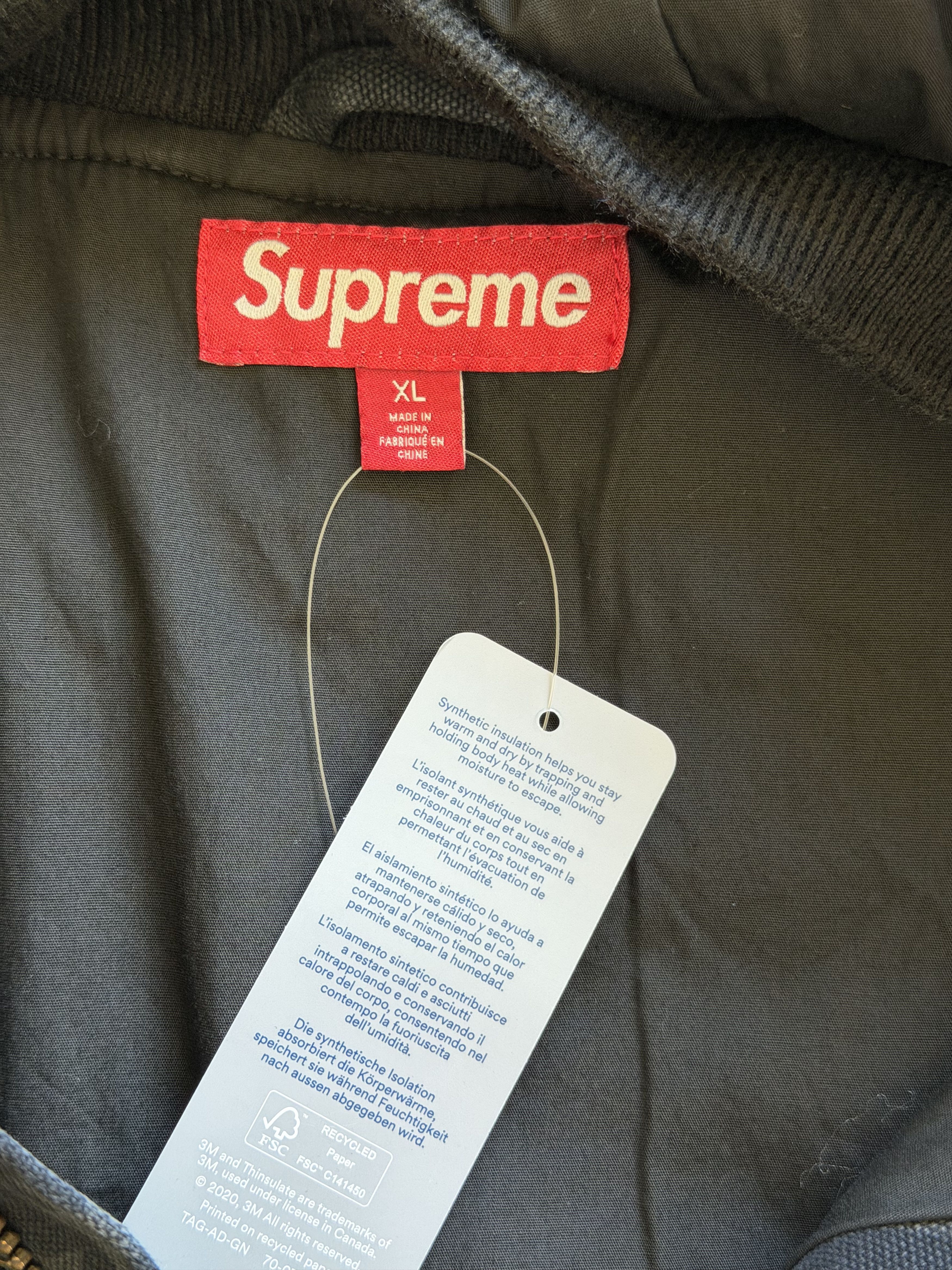 Supreme Supreme Flag Quilted Hooded Work Jacket in Black Size US XL / EU 56 / 4 - 7 Thumbnail