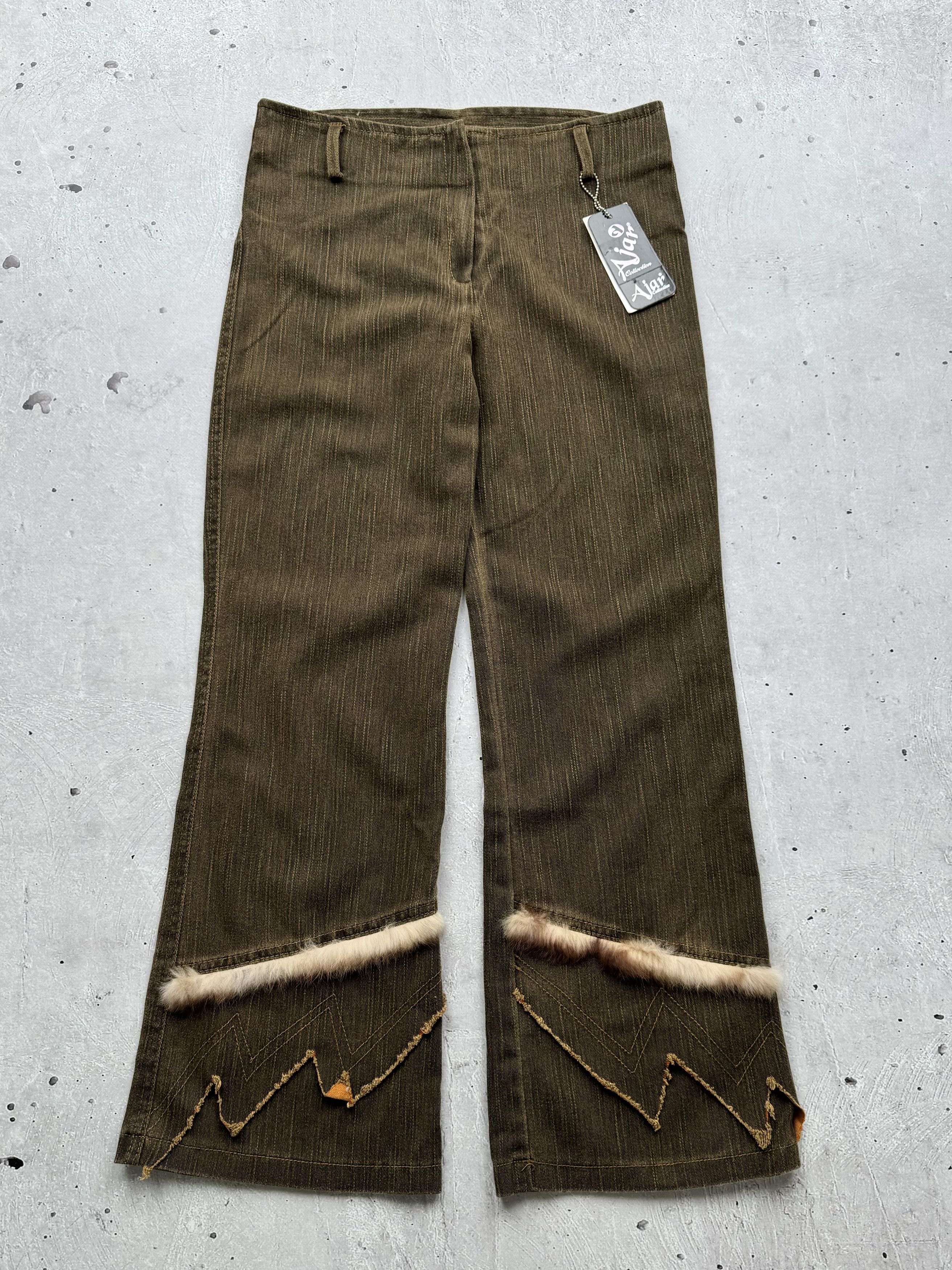 image of Avant Garde x Vintage Flared Fur Patched Jeans in Brown, Women's (Size 27)