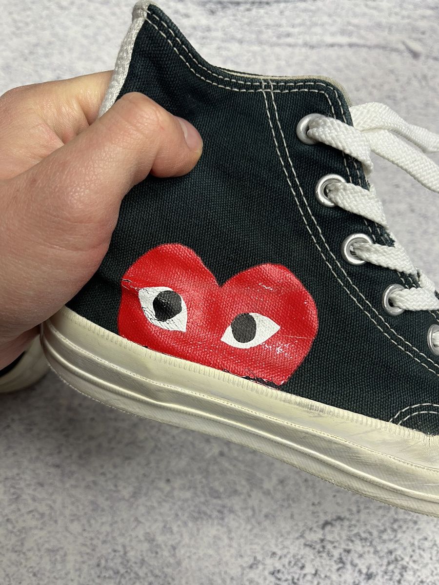 Comme des Garcons × Comme des Garcons PLAY × Converse Comme Des Garcons x Converse Black Hi-Top Hearth Sneakers Size US 7 / IT 37 - 13 Thumbnail