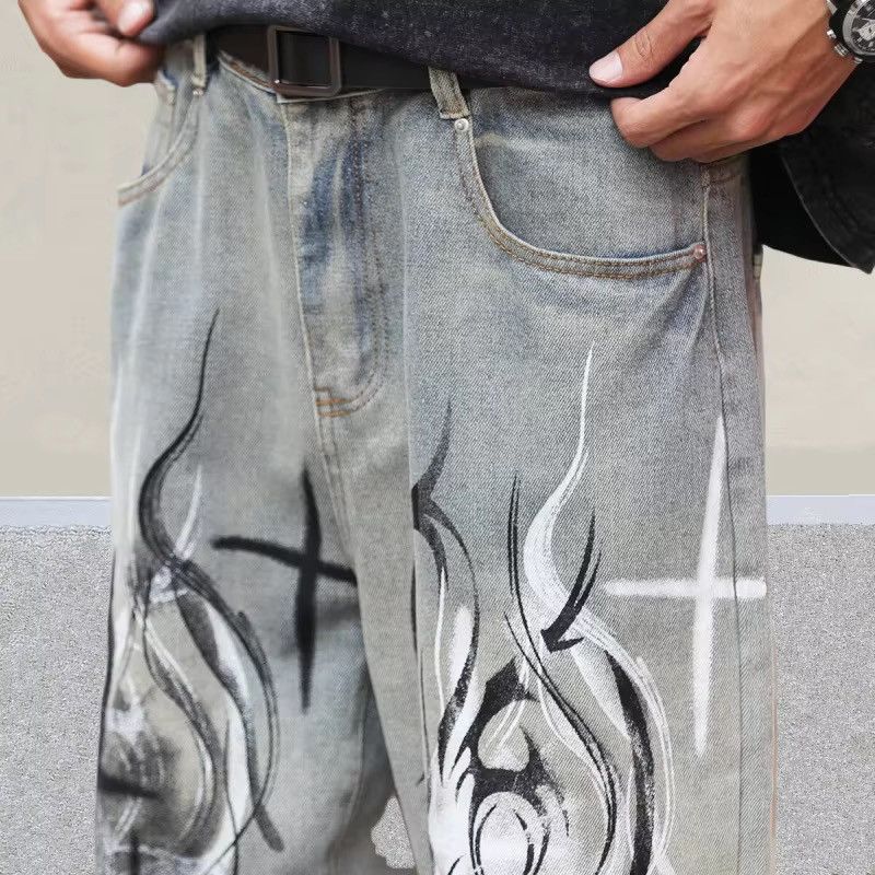 Japanese Brand Flame Art Graphic Denim Pant Size US 29 - 12 Thumbnail