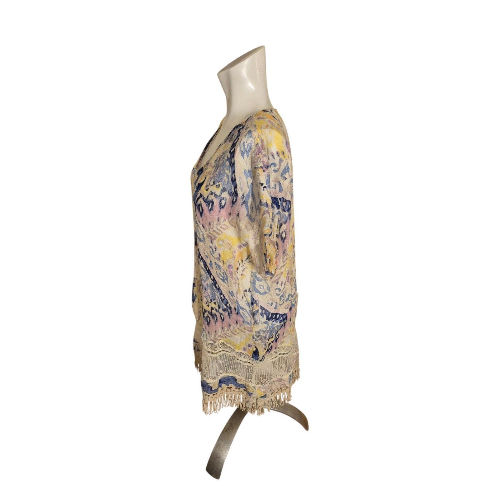 Chicos Chico's Linen Swim Cover Boho Tunic Top Dress Watercolor Fri Size M / US 6-8 / IT 42-44 - 3 Thumbnail
