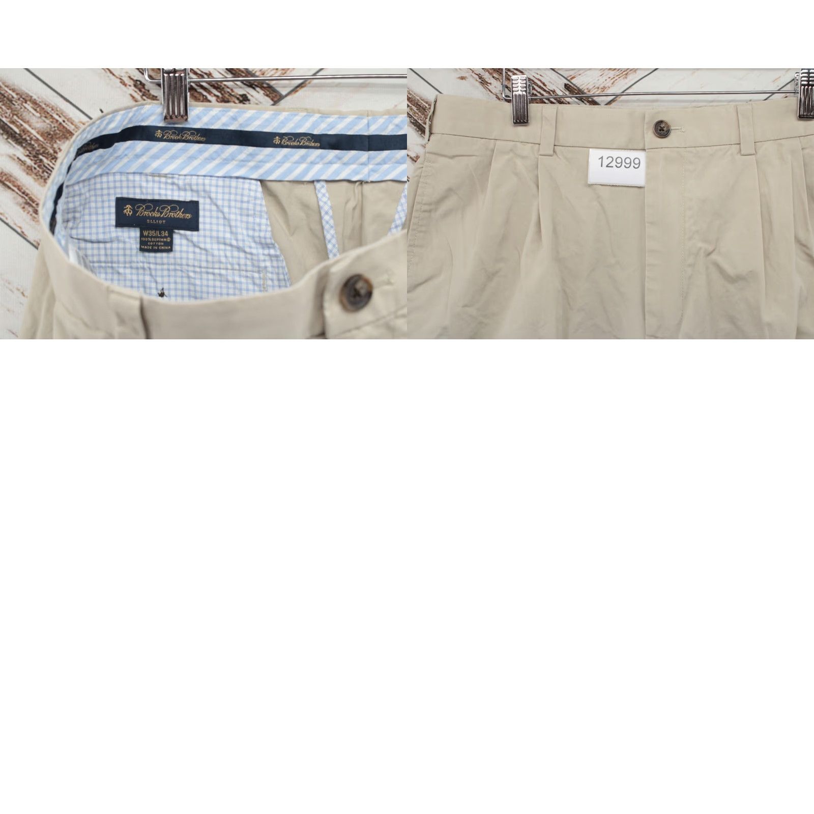 Brooks Brothers Brooks Brothers Elliot Chino Pants Mens 35x30 Beige Khaki Pleated Cuffed Preppy Size US 35 - 8 Thumbnail