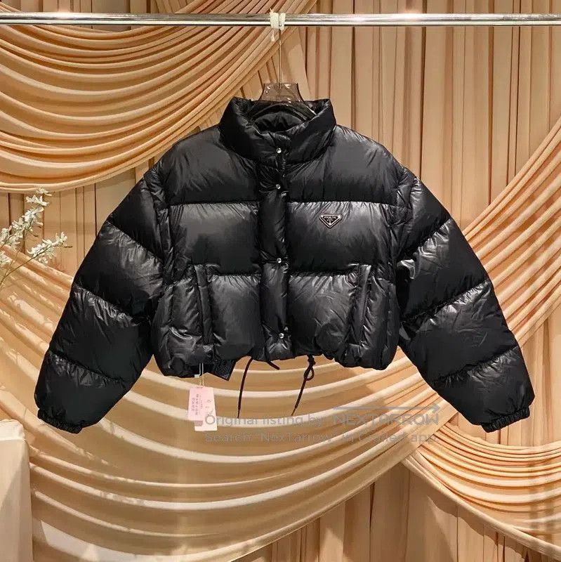 Prada Prada Black Cropped Puffer Jacket for Women. Size L / US 10 / IT 46 - 1 Thumbnail