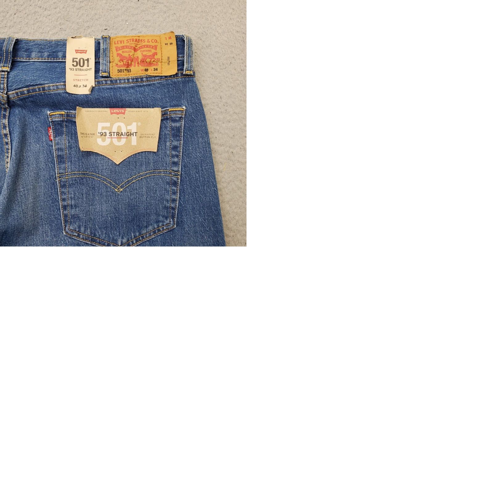 Levi's Levi's 501 Jeans Mens 40x34 Blue Distressed Stretch '93 Straight Button Fly Mens Size 40 Blue 501 Series Vintage: N/A Size US 40 / EU 56 - 9 Thumbnail
