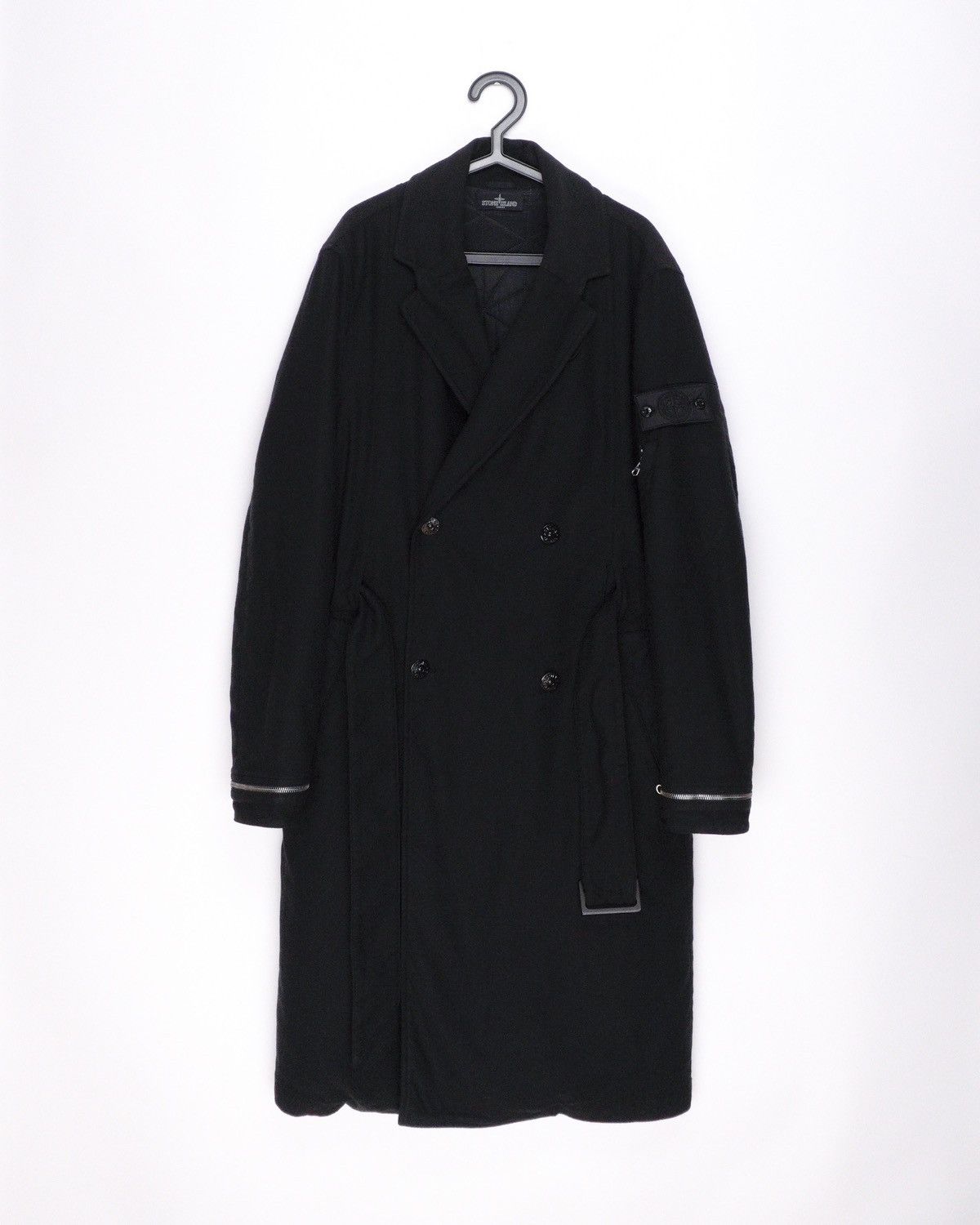 image of Stone Island Shadow Project Black Trench Coat Jacket, Men's (Size XL)