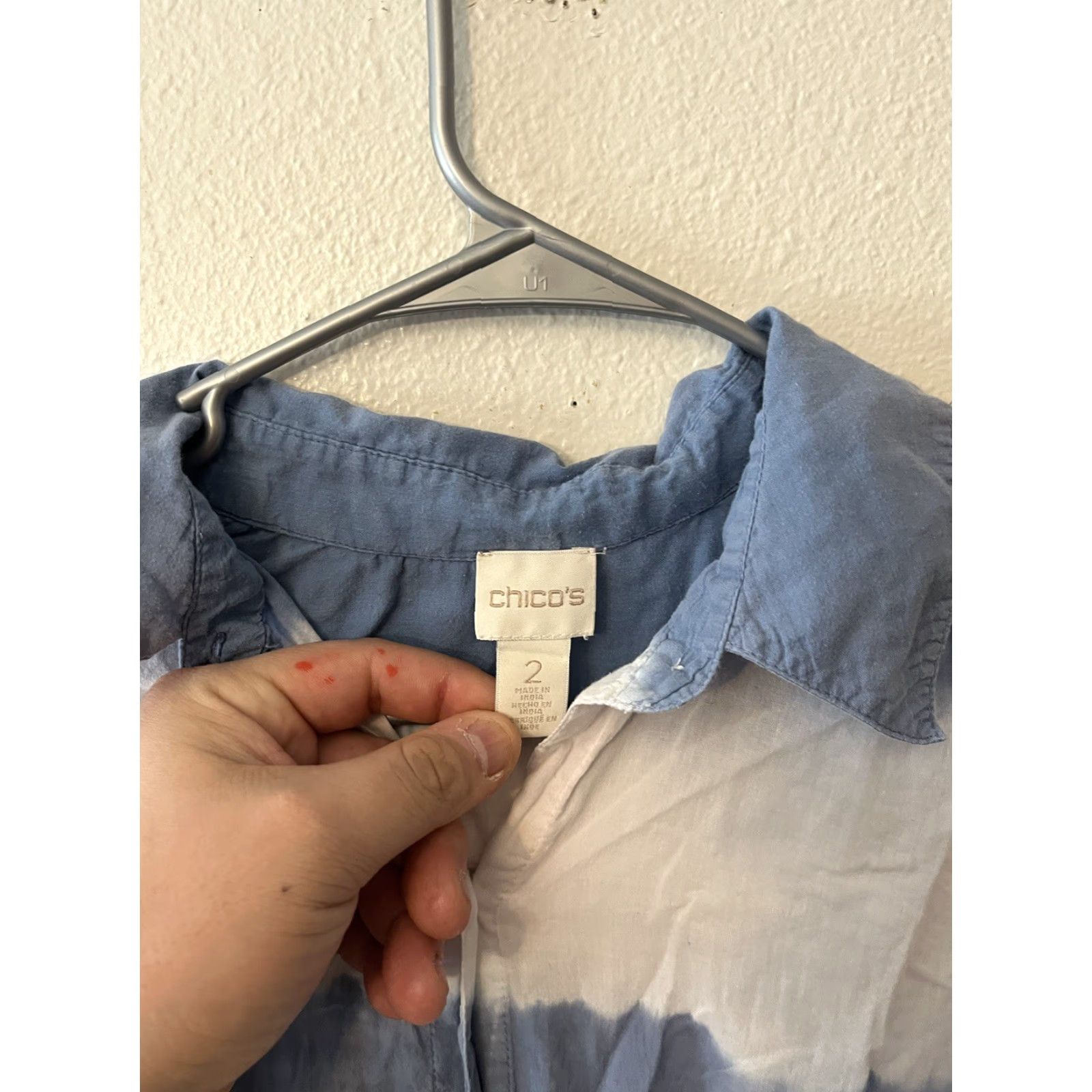 Vintage Chico’s Tie-Dye Stripe Shirt Womens Tunic Shirt Blue 2 Button Front Collared Long Sleeve Casual Size XS / US 0-2 / IT 36-38 - 2 Thumbnail