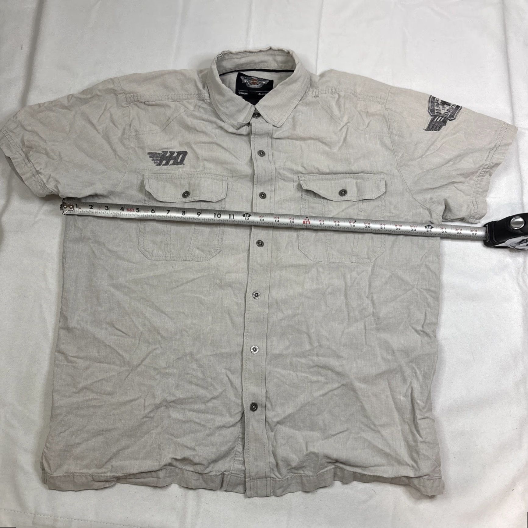 Harley Davidson Harley-Davidson Button-Up Short Sleeve Gray Pockets Men’s XL Embroidered Patches Size US 36 / EU 52 - 3 Thumbnail