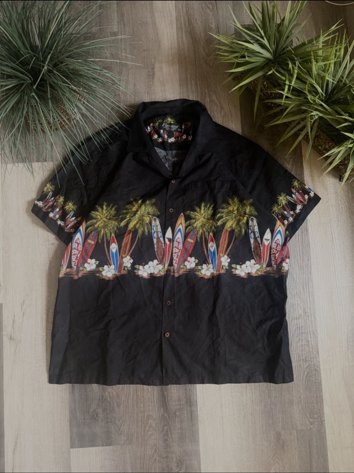 Vintage Favani Hawaiian Shirt Men Surfboards Palm Tree Cotton Vtg 90 Size US XXL / EU 58 / 5 - 1 Thumbnail