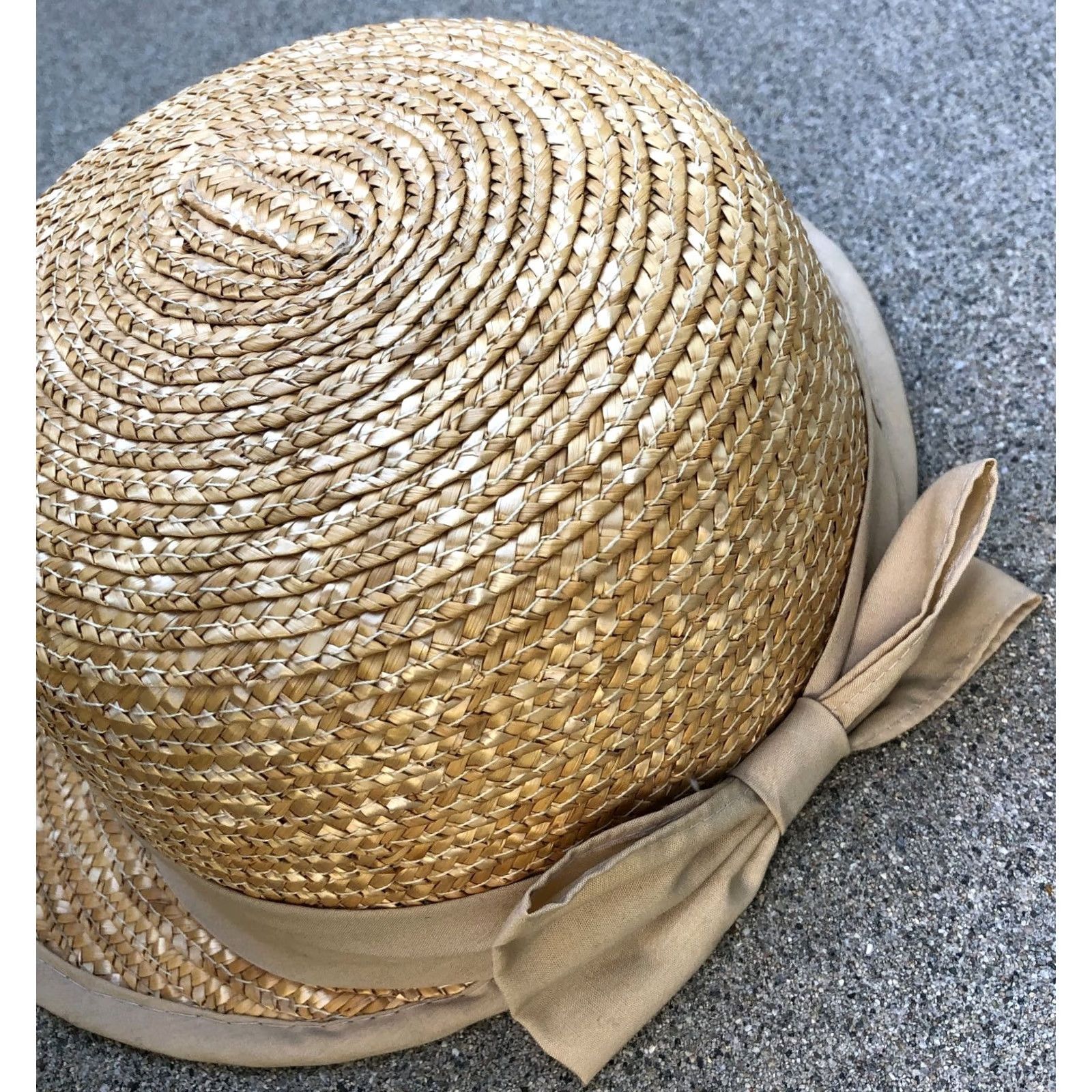 Vintage VINTAGE ARLIN Sun Hat Women's One Size 100% Straw Wide Brim Beige Bow Cap Size ONE SIZE - 3 Thumbnail