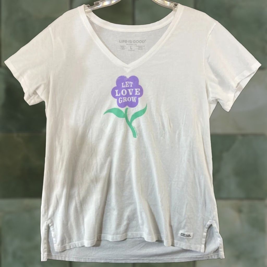 Life is Good Life is Good T-Shirt Women L White V-Neck Crusher Lite Let Love Grow Flower Size L / US 10 / IT 46 - 1 Thumbnail