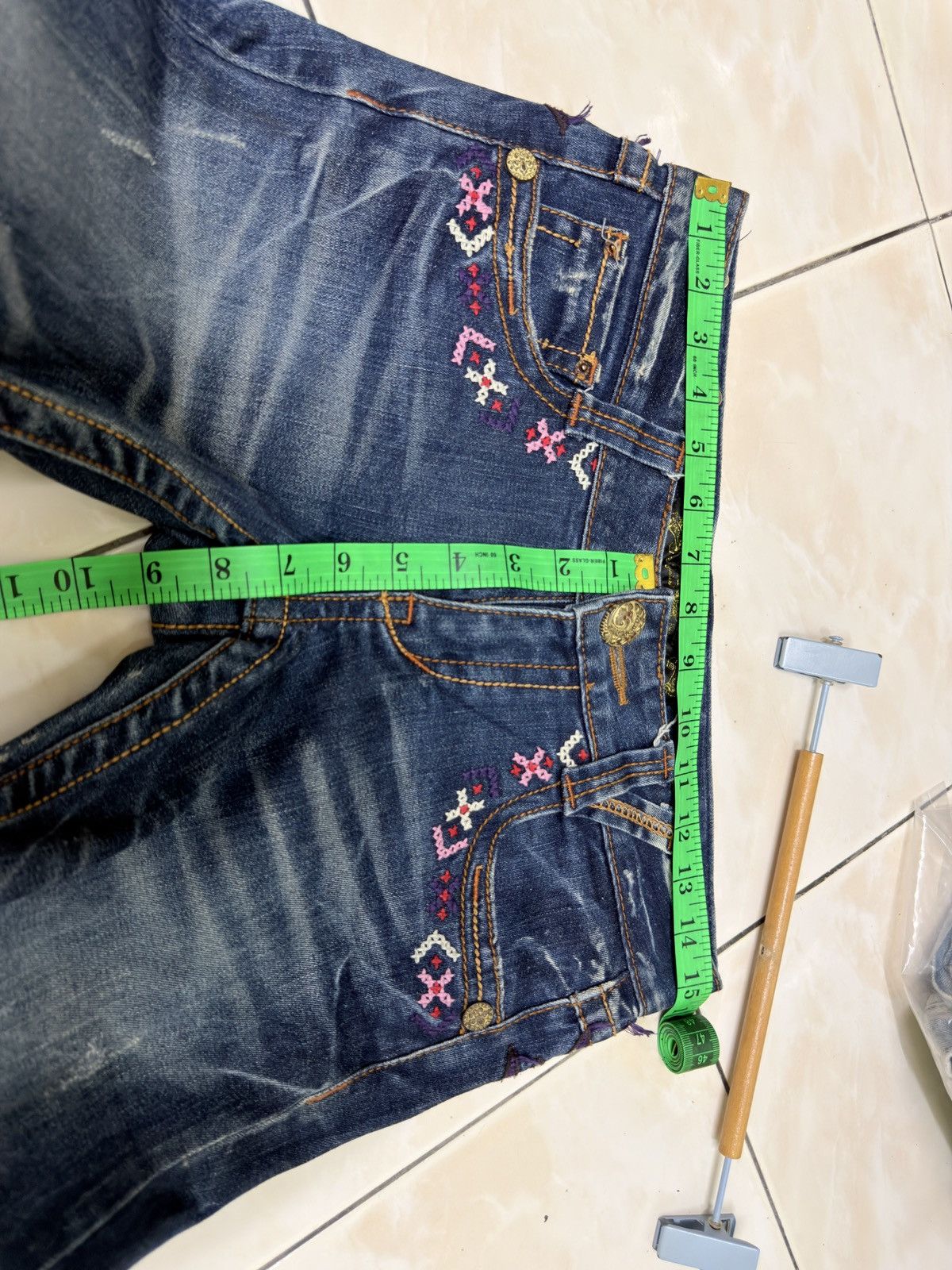 Hysteric Glamour Red Pepper Y2K Mud Wash Embroidered Wing Flare Bootcut Jeans Size US 28 / EU 44 - 16 Thumbnail