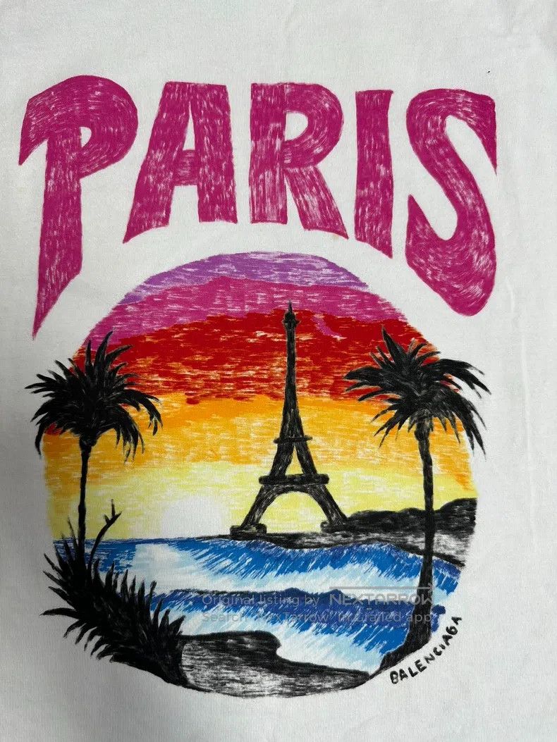 Balenciaga Balenciaga Hand-Drawn Letter Beach Pattern Printed T-Shirt Size US M / EU 48-50 / 2 - 3 Thumbnail
