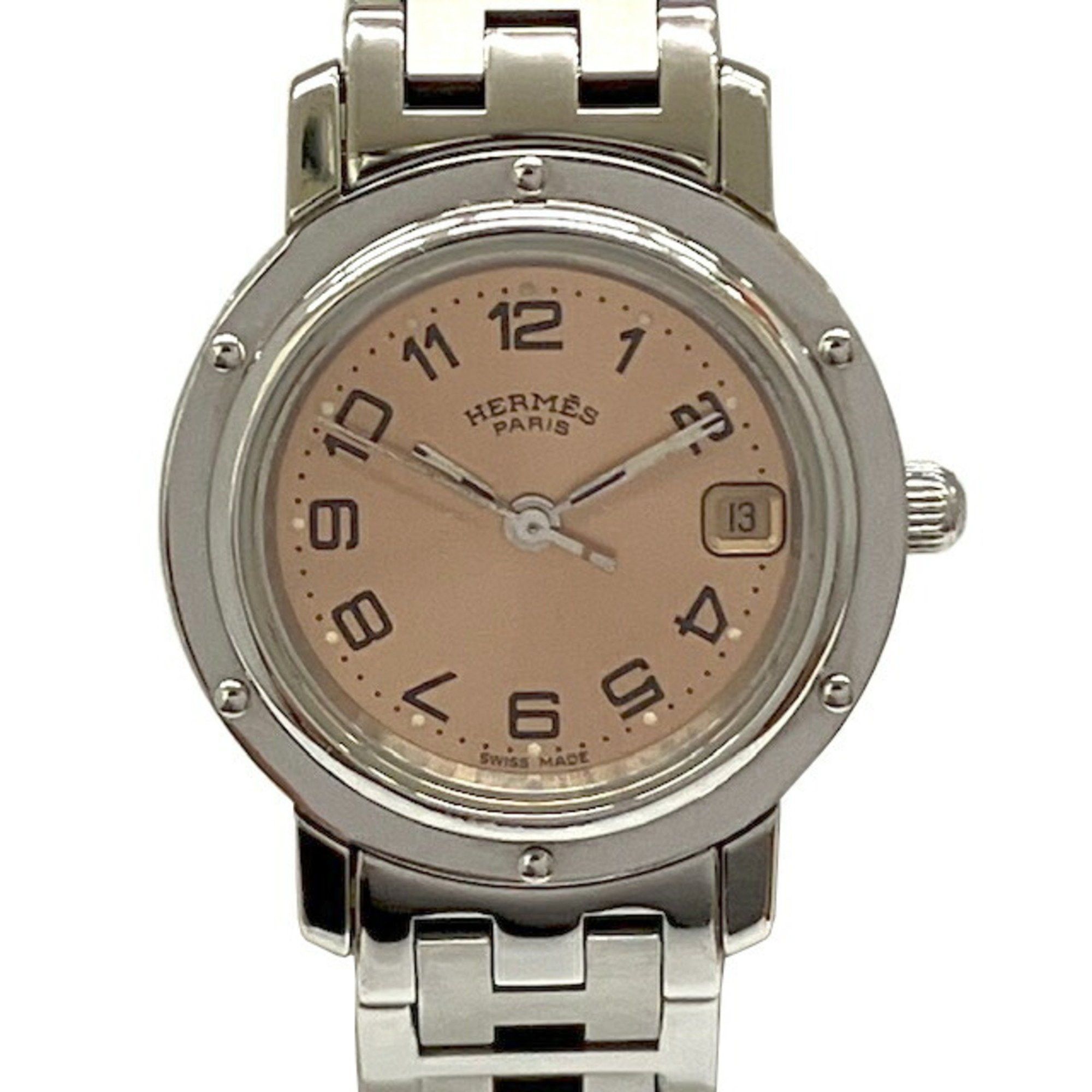 Hermes Clipper Cl4.210 Ss Quartz Pink Dial Stainless Steel Ladies Watch, Women's