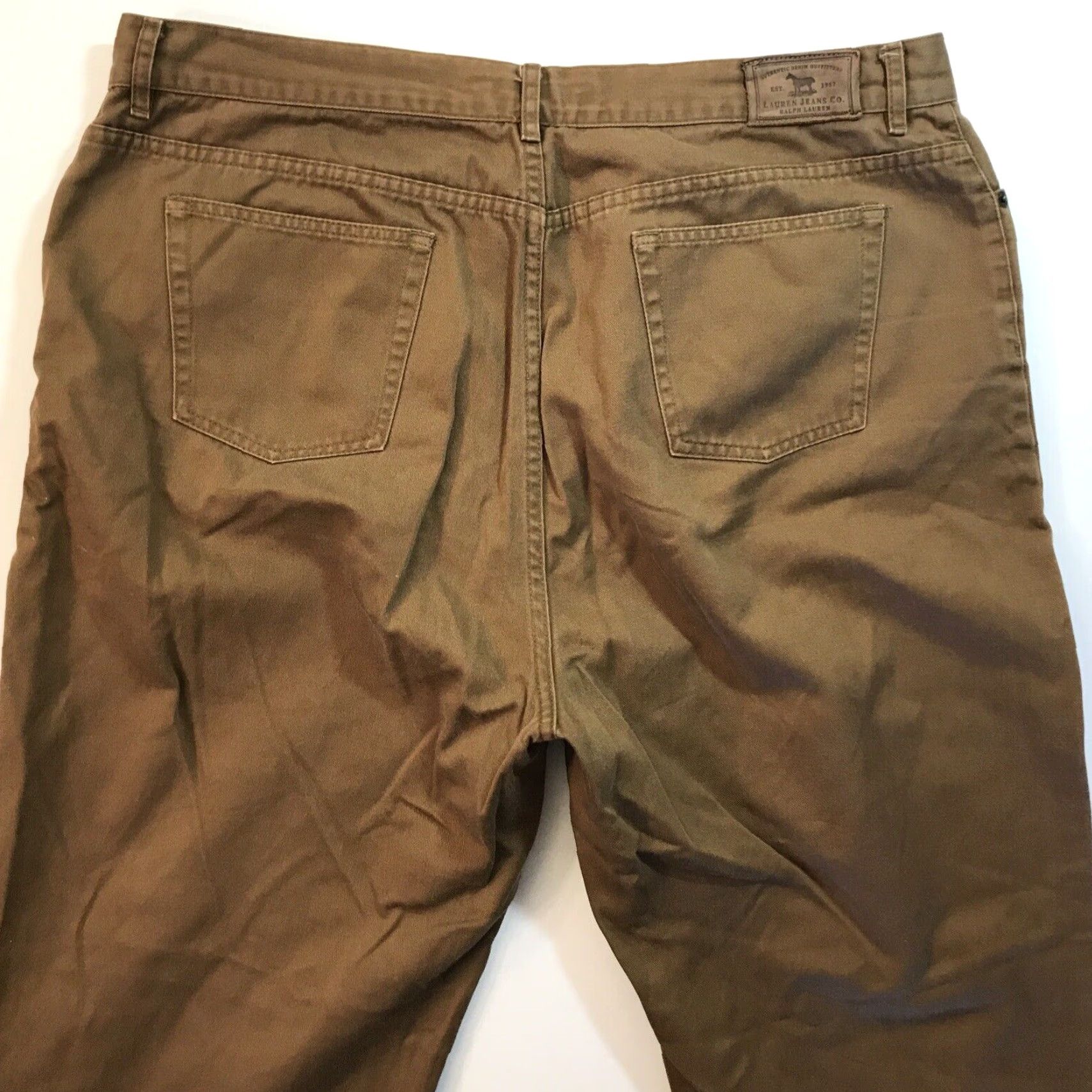 Ralph Lauren VINTAGE Ralph Lauren Jeans Chino Pants Women's Straight Leg 16 Khaki Brown Twill RRL Logo 32" Inseam - Casual Workwear Climate: Classic Designer Women Size 34" / US 12 / IT 48 - 7 Thumbnail