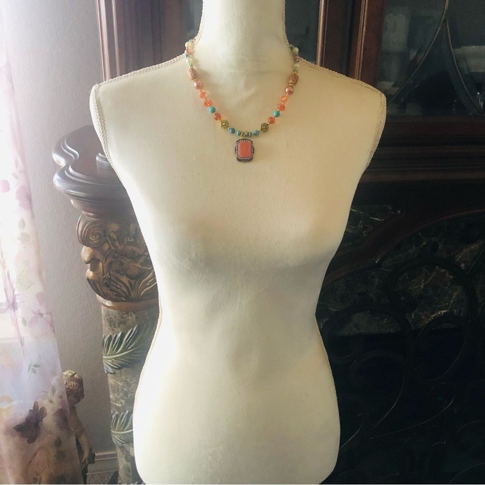Handmade Handcrafted repurpose carved carnelian cameo necklace Size ONE SIZE - 5 Thumbnail