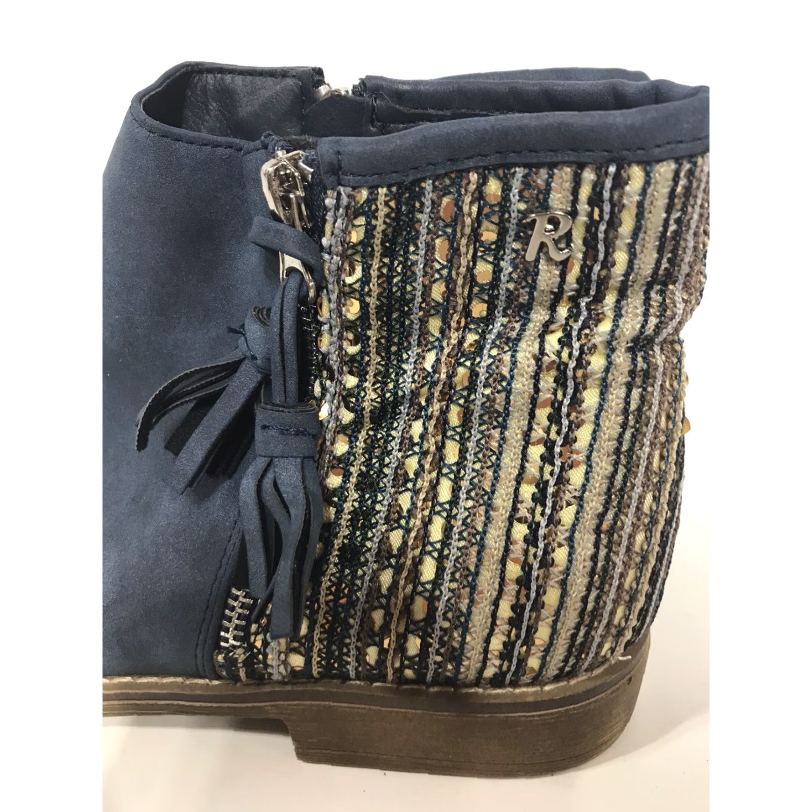 Vintage Refresh Blue Suede W-Gold Beaded Detail Dble Zip Ankle Booties Womens Size 10 Size US 10 / IT 40 - 3 Thumbnail