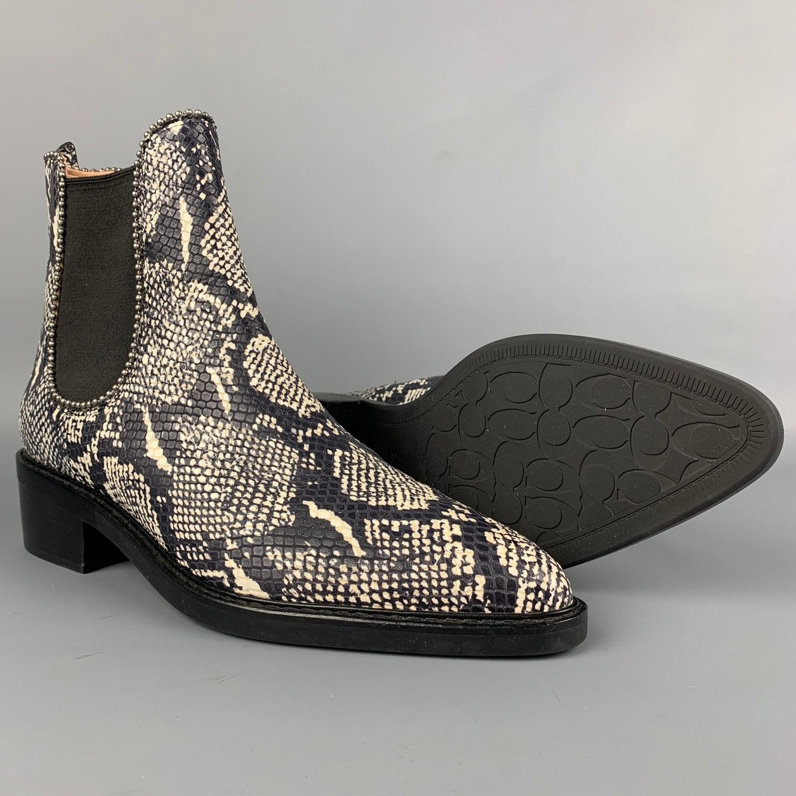 Coach COACH 11 Black & White Embossed Faux Snake Leather Boots Size US 11 / IT 41 - 3 Thumbnail