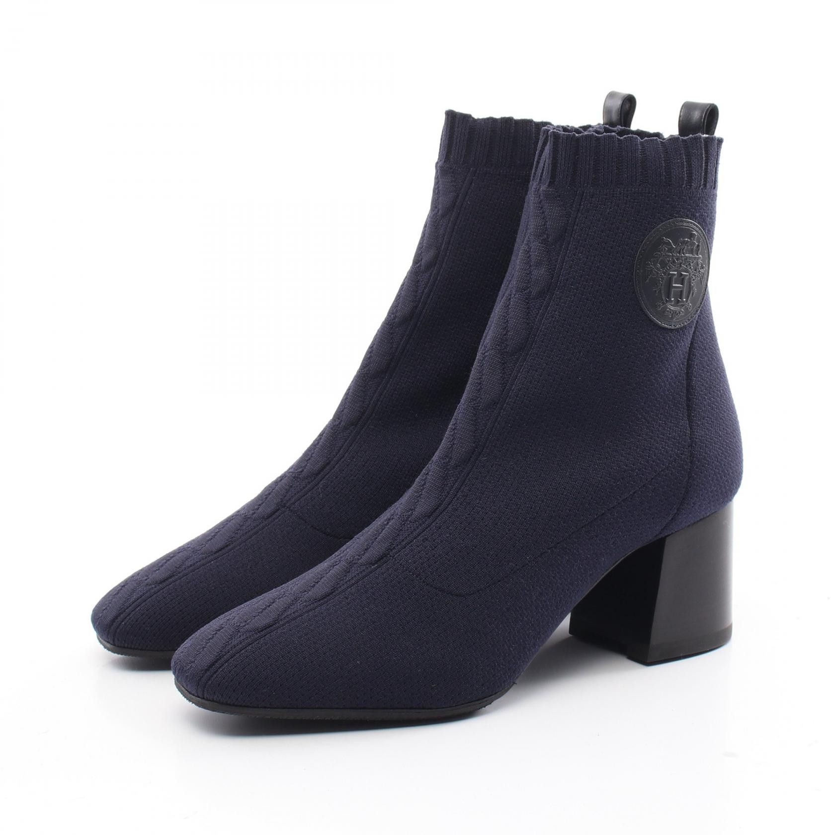 Hermes Hermes Volver 60 Fabric Leather Boots Leather Shoes in Blue, Women's