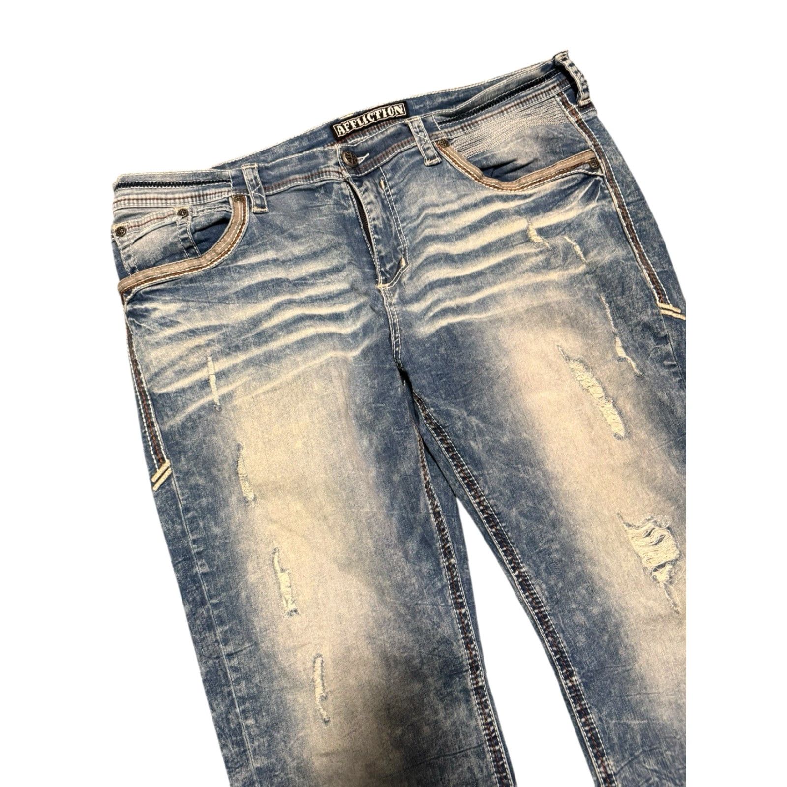 Affliction VINTAGE Affliction Ace Denim Jeans Distressed Blue 42x34 Jeans Men Big & Tall 5-Pocket Embroidered Denim Baggy? Size US 42 / EU 58 - 2 Thumbnail
