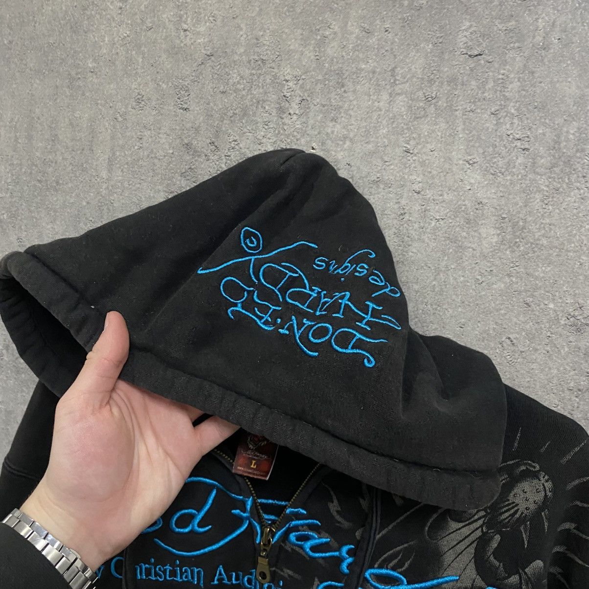 Ed Hardy Vintage Ed Hardy Zip Hoodie All Print By Christian Audigier Size US L / EU 52-54 / 3 - 7 Thumbnail