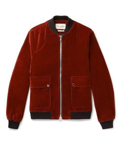 Image of Oliver Spencer Bermondsey Bomber 100% Cotton Velvet in Red, Men's (Size XL)