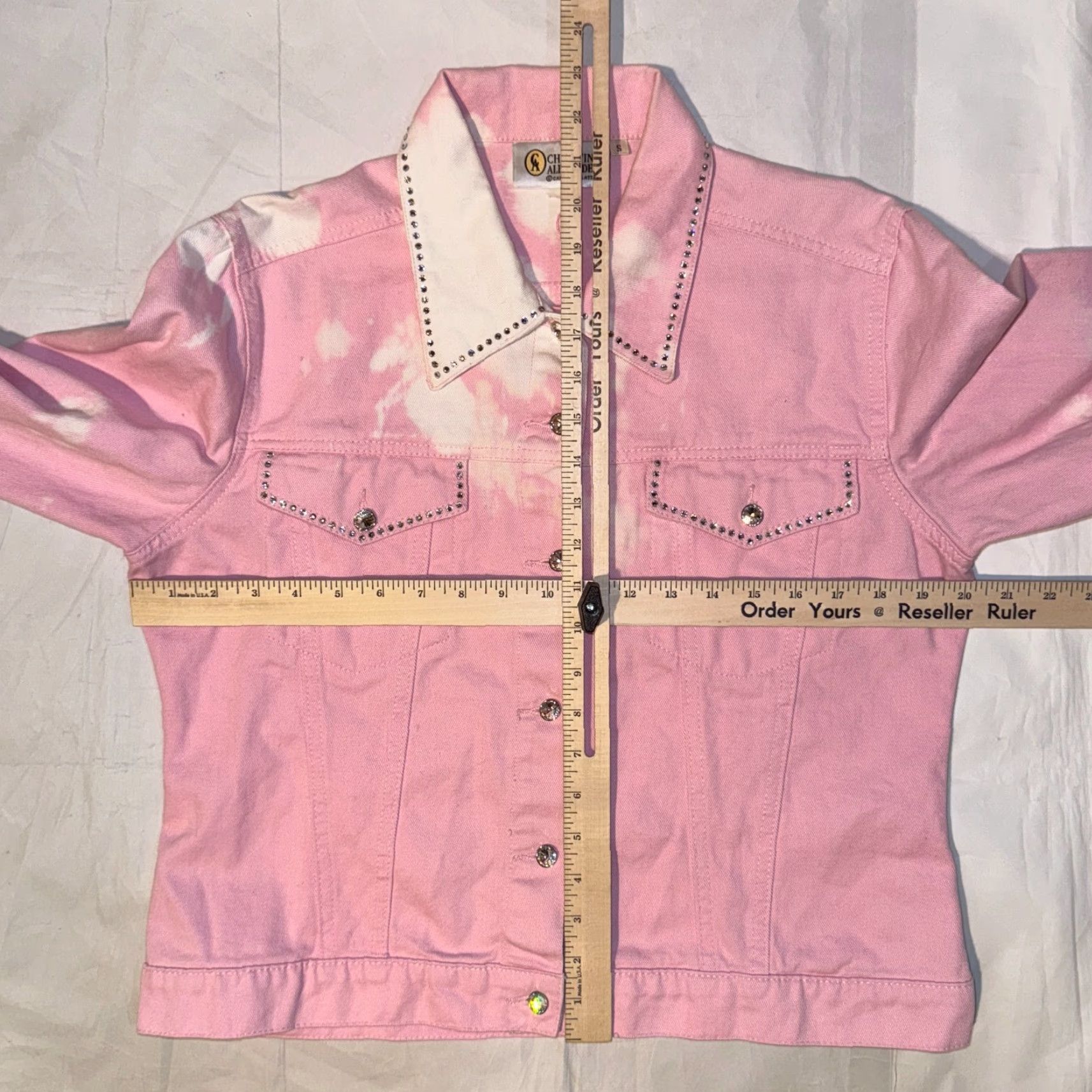Denime Christine Alexander Pink Rhinestone Denim Jacket Size Small Gemstone Accents Women Size S / US 4 / IT 40 - 5 Thumbnail