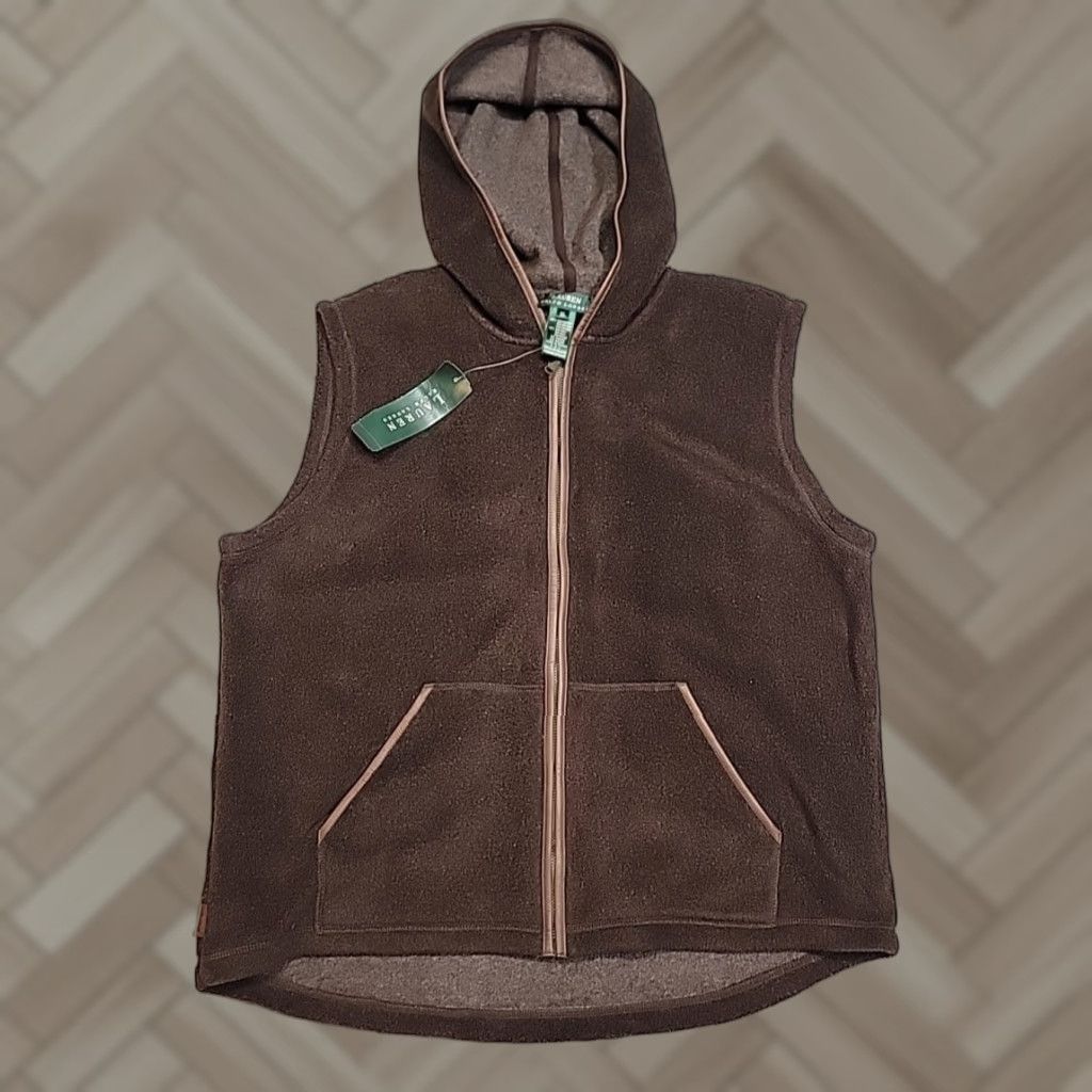 Vintage Lauren Ralph Lauren Vest Women's XL Brown Fleece Full-Zip