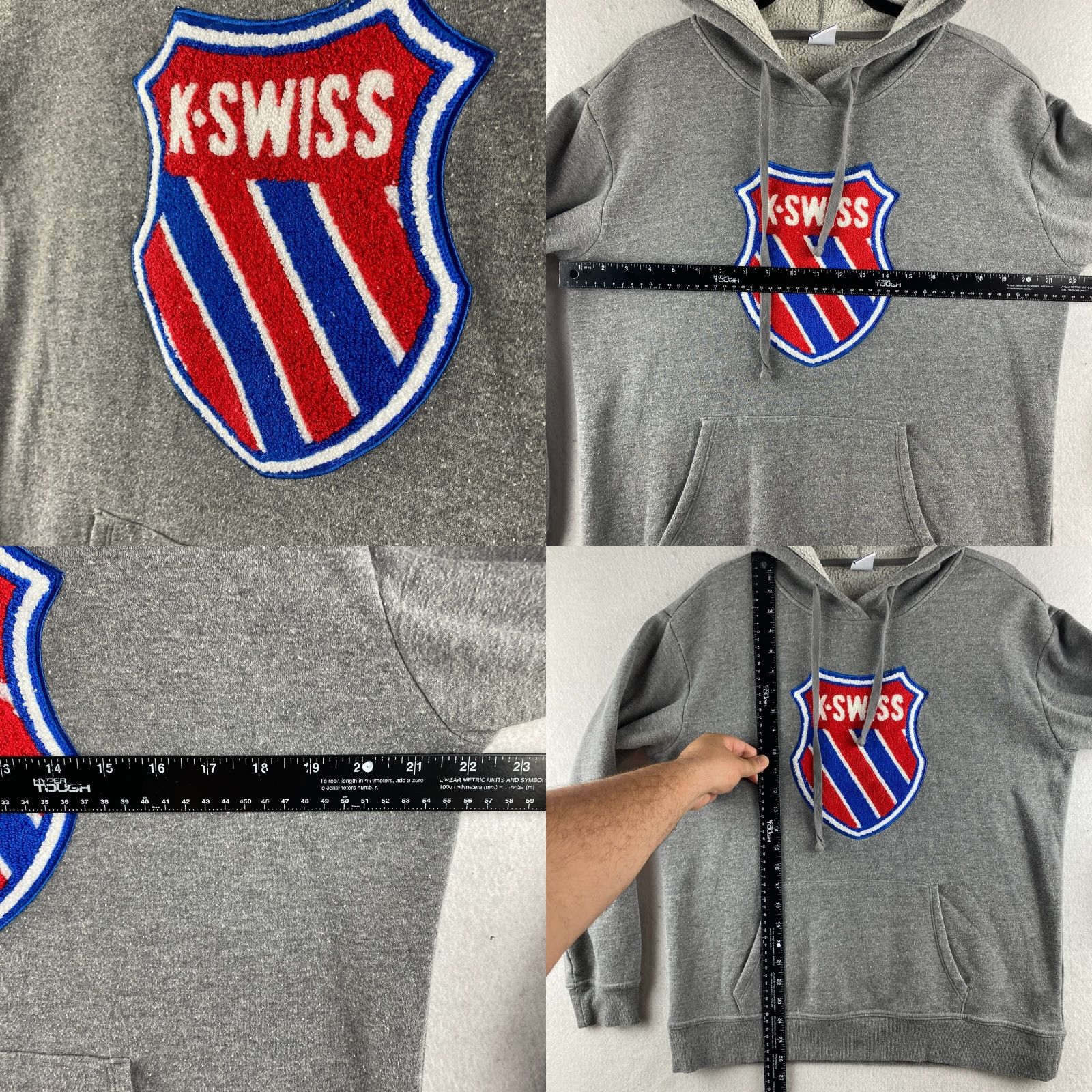 Vintage K Swiss Hoodie Mens M Gray Pullover Hooded Fleece Embroidered Drawstring Logo Size US M / EU 48-50 / 2 - 8 Thumbnail