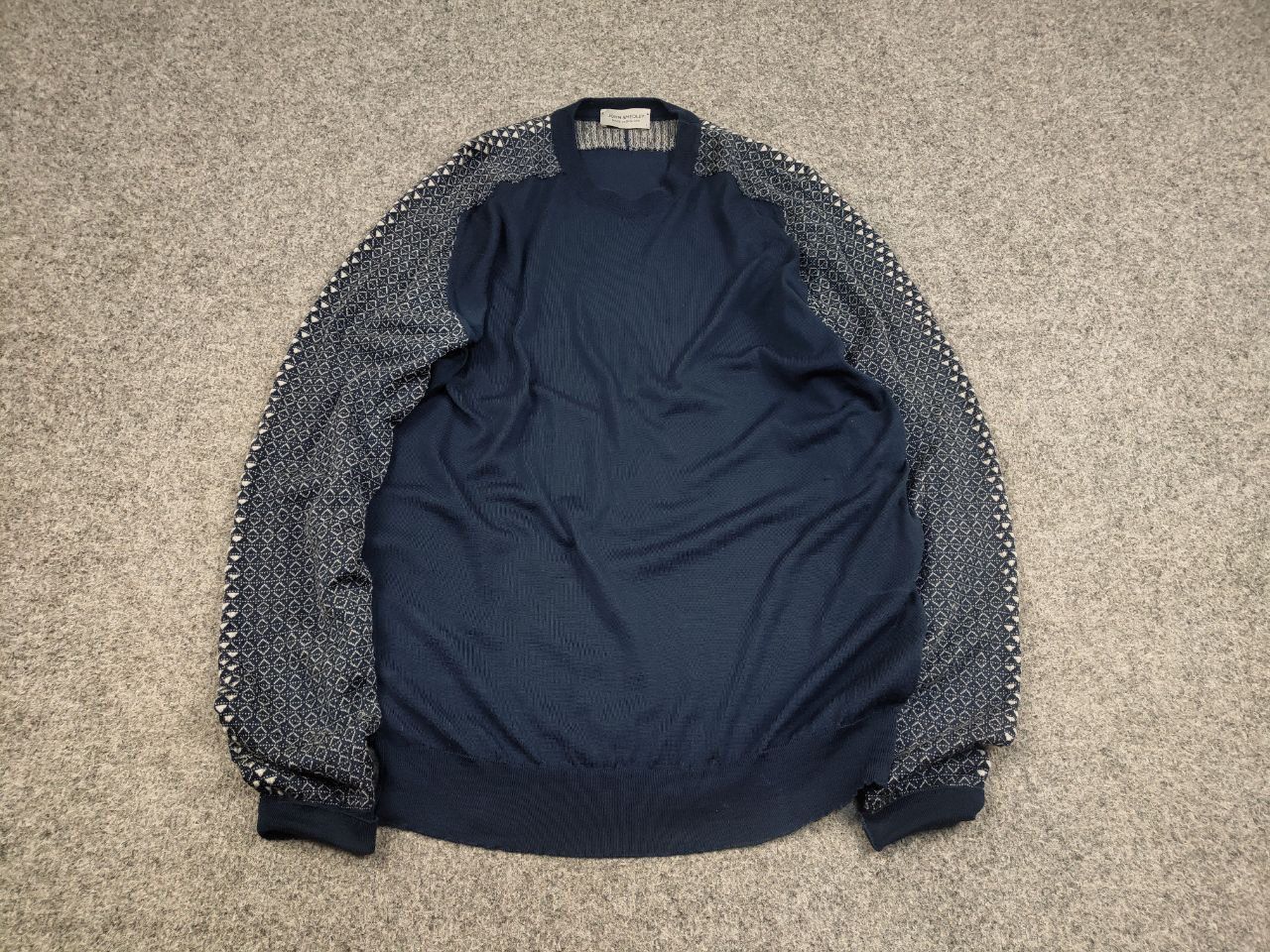 John Smedley John Smedley Classic Lana Wool Pattern Crew Check Sweater Size US L / EU 52-54 / 3 - 2 Thumbnail