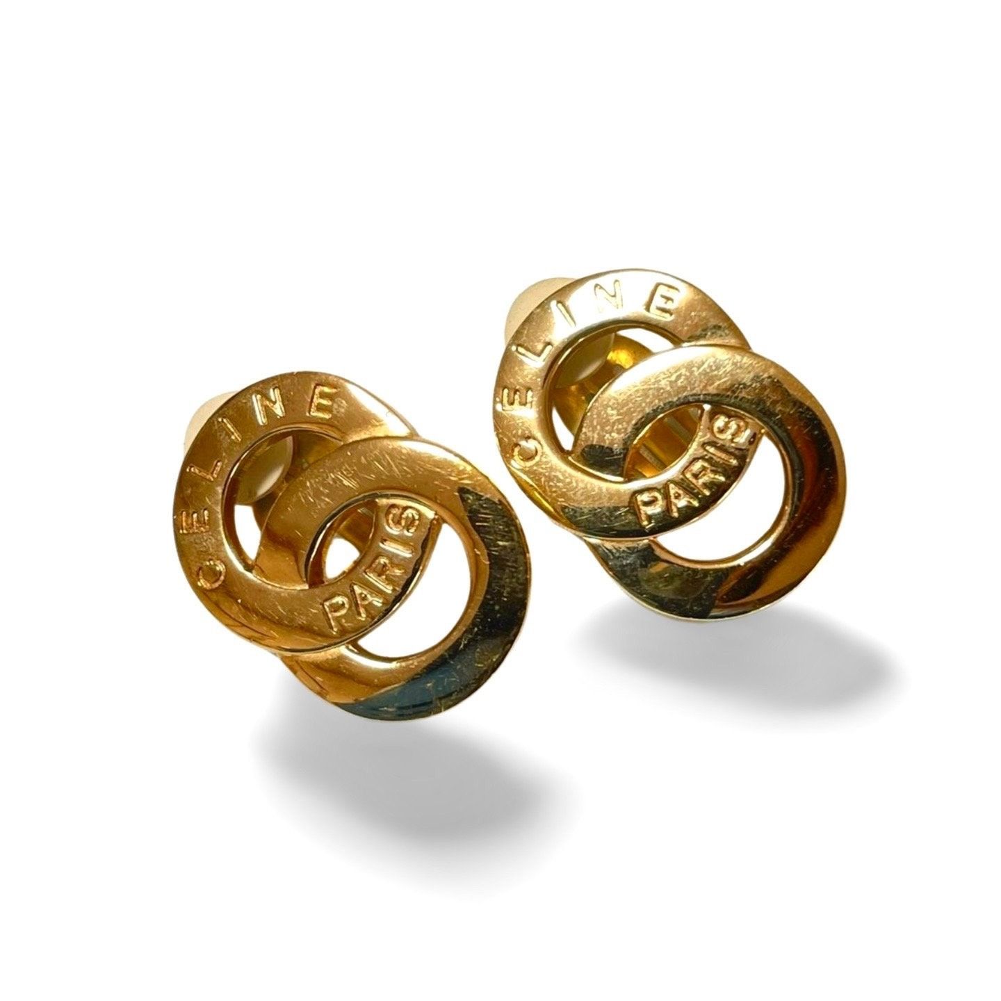 Celine Vintage Celine Gold tone double round motif earrings Size ONE SIZE - 5 Thumbnail